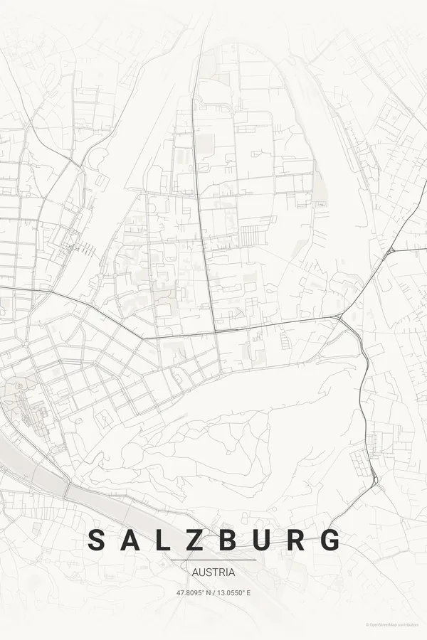Salzburg map poster in the Japanese Ink theme