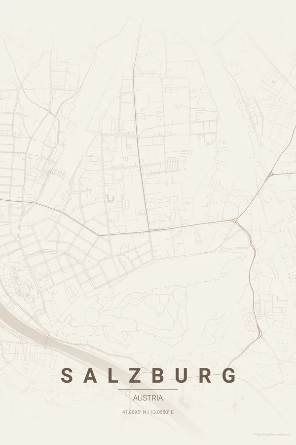 Salzburg map poster in the Warm Beige palette