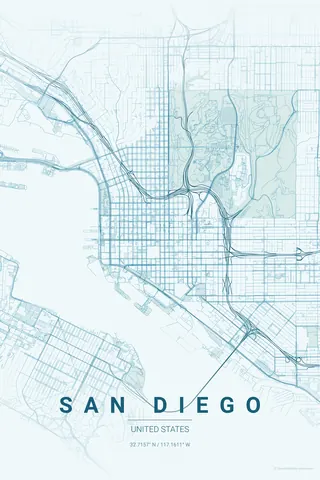 San Diego map poster in the Ocean theme