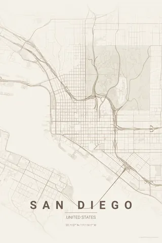 San Diego map poster in the Warm Beige theme