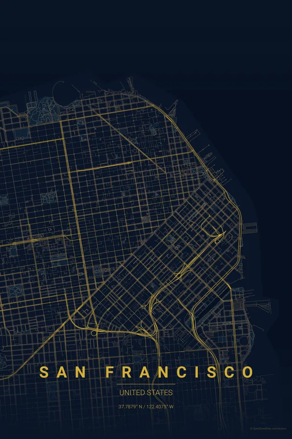 San Francisco map poster in the Midnight Blue theme