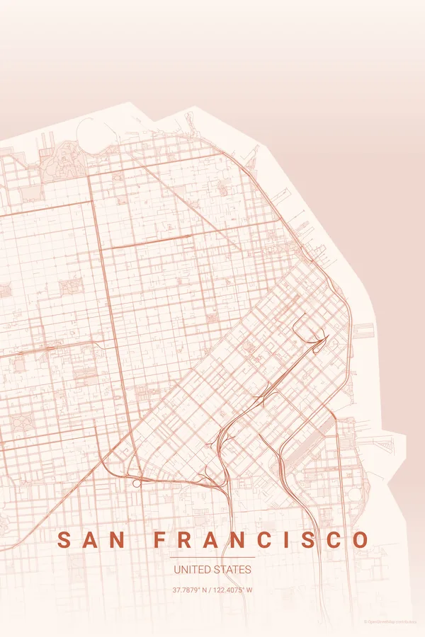 San Francisco map poster in the Sunset palette