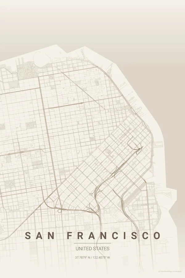 San Francisco map poster in the Warm Beige theme
