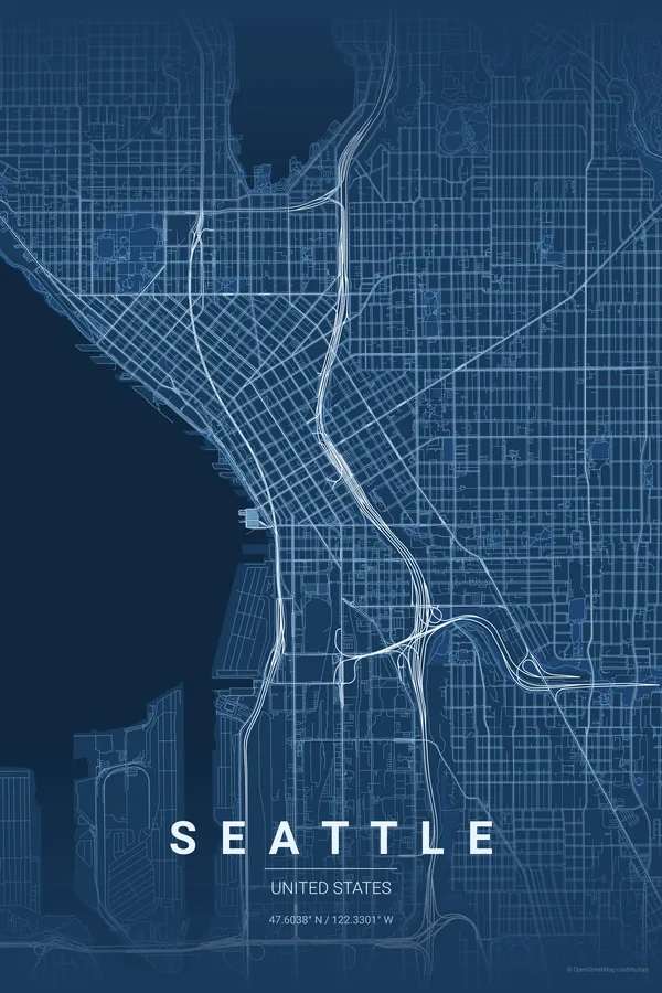 Seattle map poster in the Blueprint theme