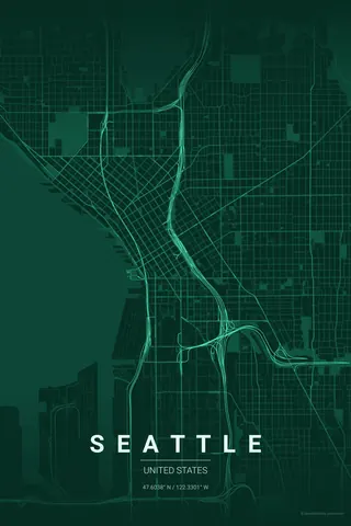 Seattle map poster in the Emerald City theme