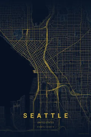Seattle map poster in the Midnight Blue theme