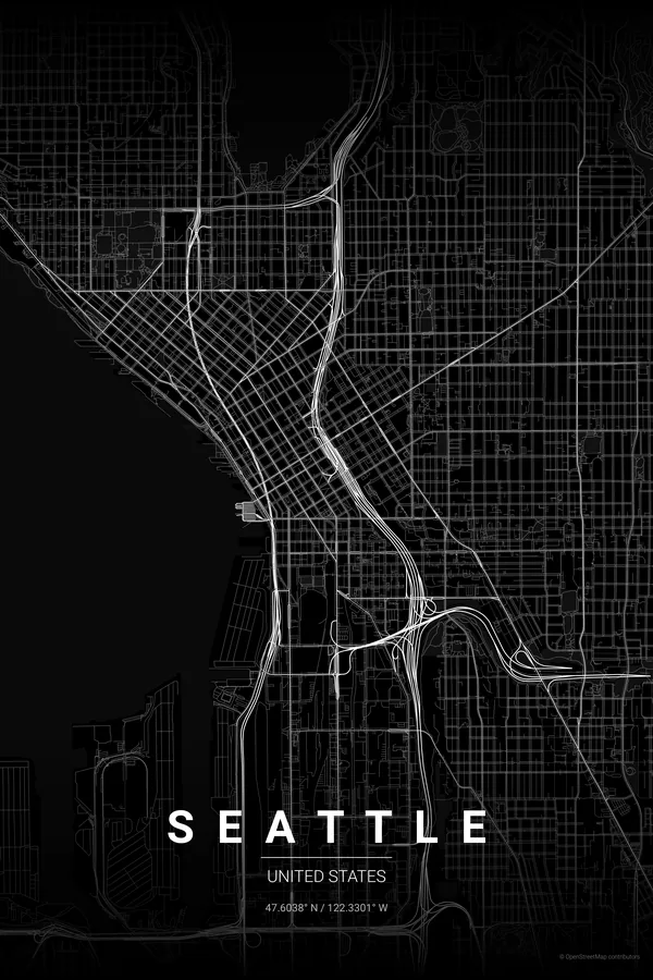 Seattle map poster in the Noir theme