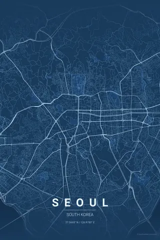 Seoul map poster in the Blueprint theme