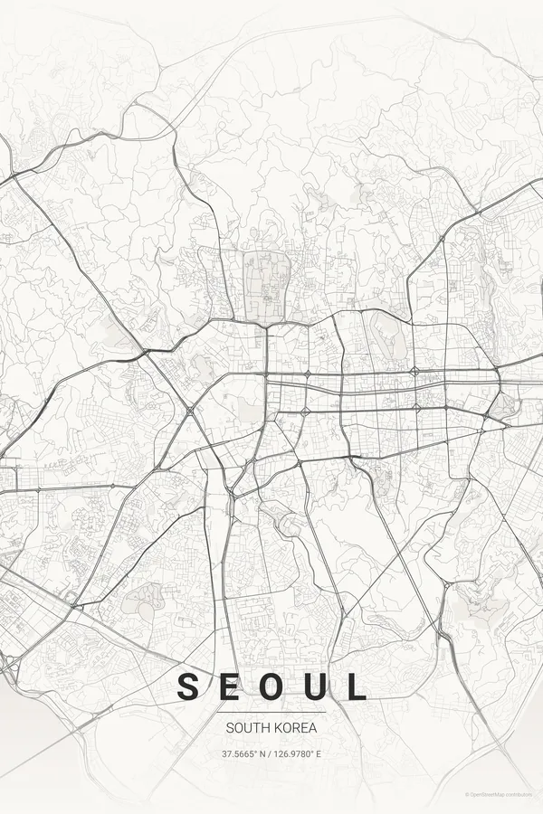 Seoul map poster in the Japanese Ink palette
