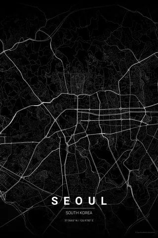 Seoul map poster in the Noir theme