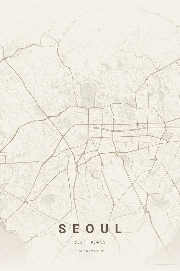 Seoul map poster in the Warm Beige theme