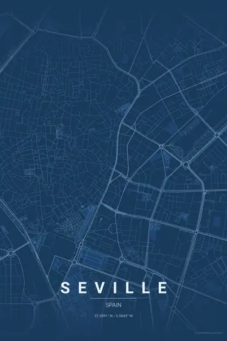 Seville map poster in the Blueprint theme
