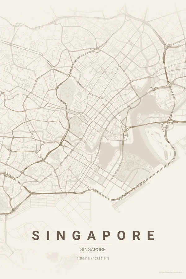 Singapore map poster in the Warm Beige theme