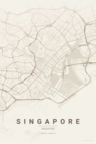 Singapore map poster in the Warm Beige theme