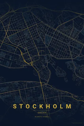 Stockholm map poster in the Midnight Blue theme