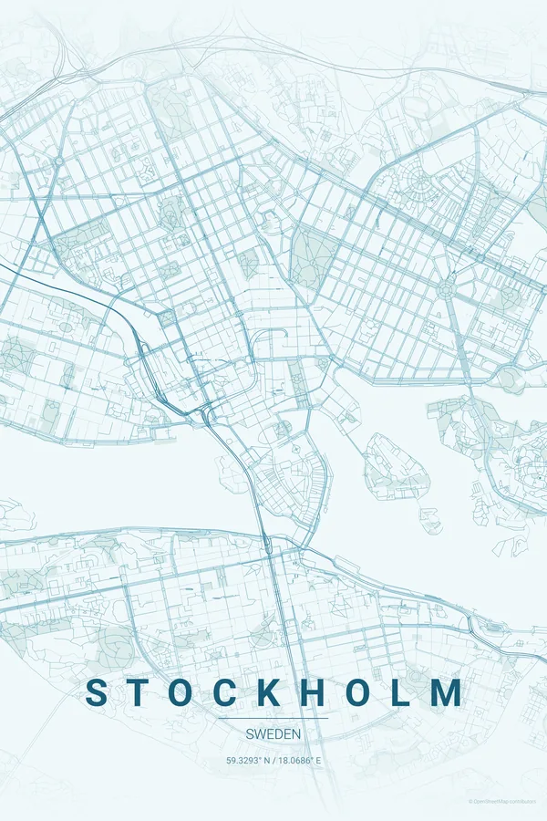 Stockholm map poster in the Ocean palette