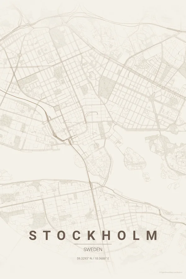 Stockholm map poster in the Warm Beige theme