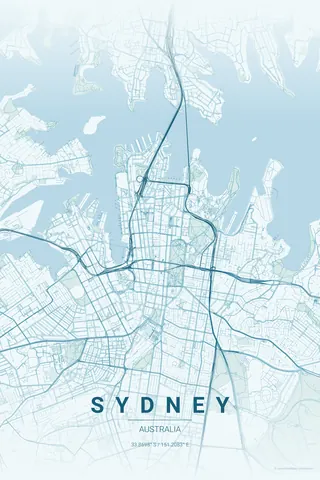 Sydney map poster in the Ocean theme