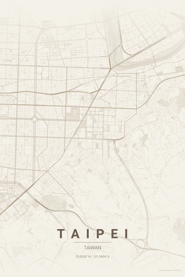 Taipei map poster in the Warm Beige theme