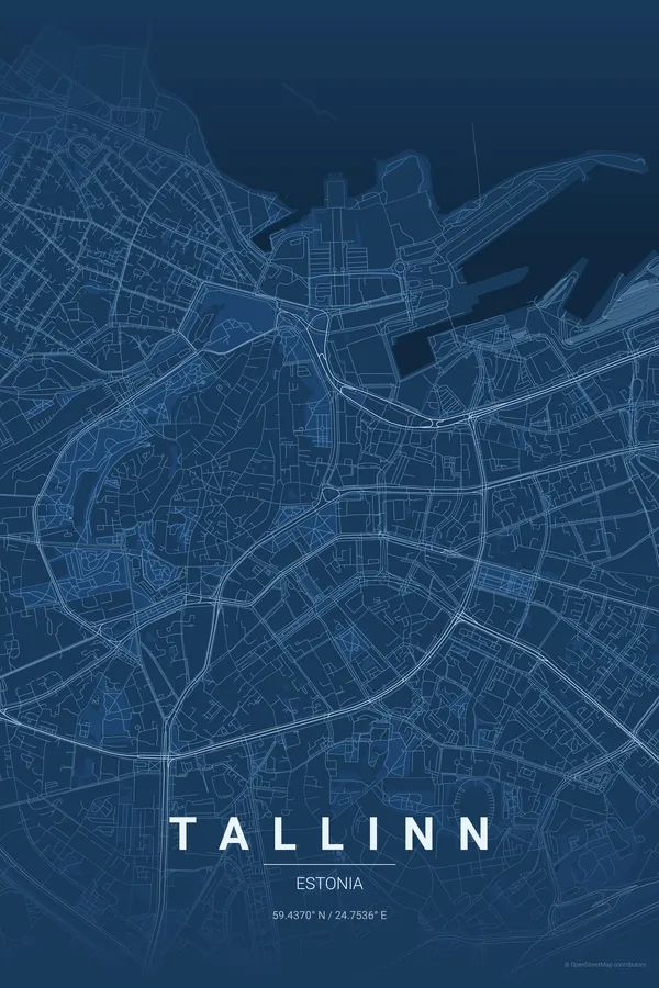 Tallinn map poster in the Blueprint theme