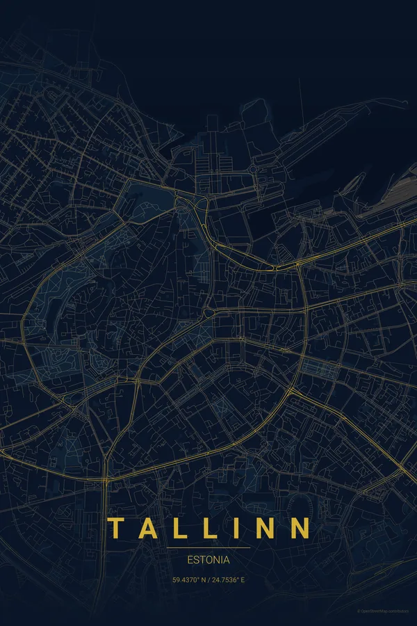 Tallinn map poster in the Midnight Blue palette