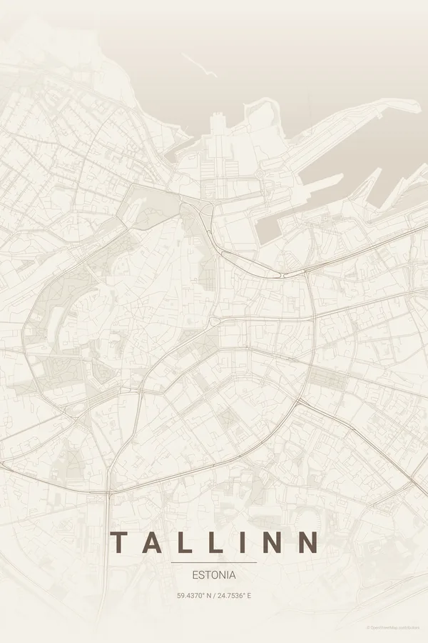 Tallinn map poster in the Warm Beige theme