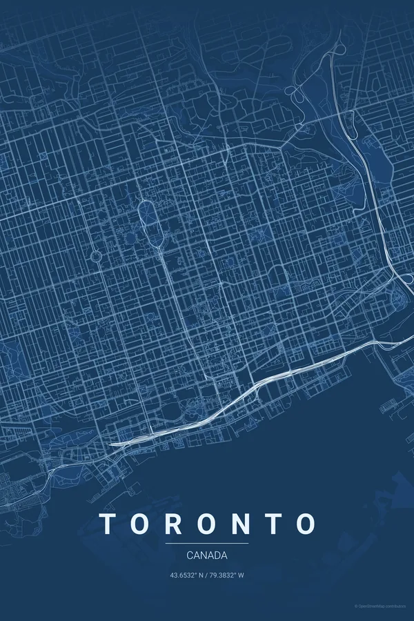 Toronto map poster in the Blueprint theme