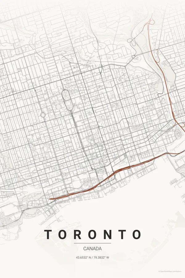 Toronto map poster in the Japanese Ink theme