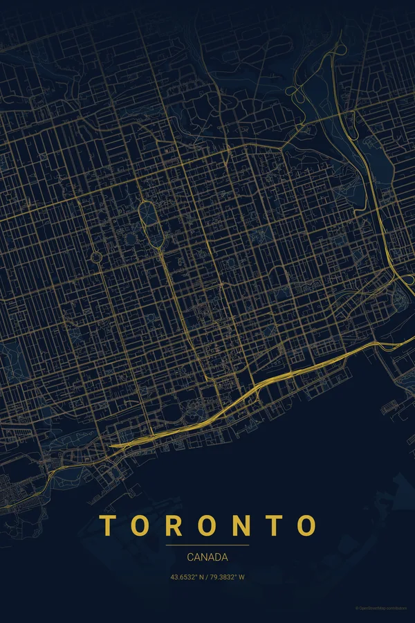 Toronto map poster in the Midnight Blue theme