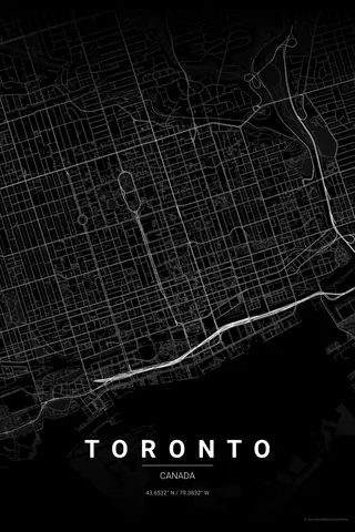 Toronto map poster in the Noir theme