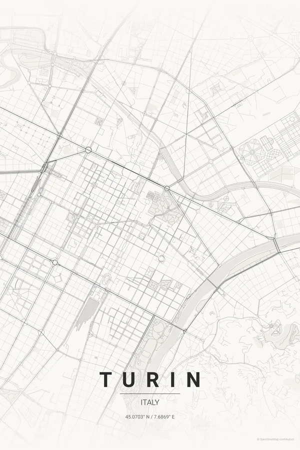 Turin map poster in the Japanese Ink theme