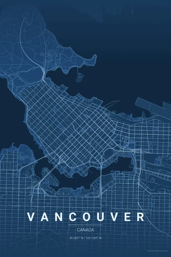Vancouver map poster in the Blueprint theme