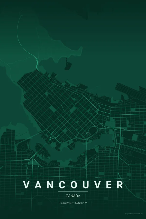 Vancouver map poster in the Emerald City theme