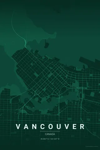 Vancouver map poster in the Emerald City theme
