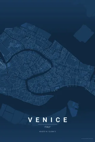 Venice map poster in the Blueprint theme