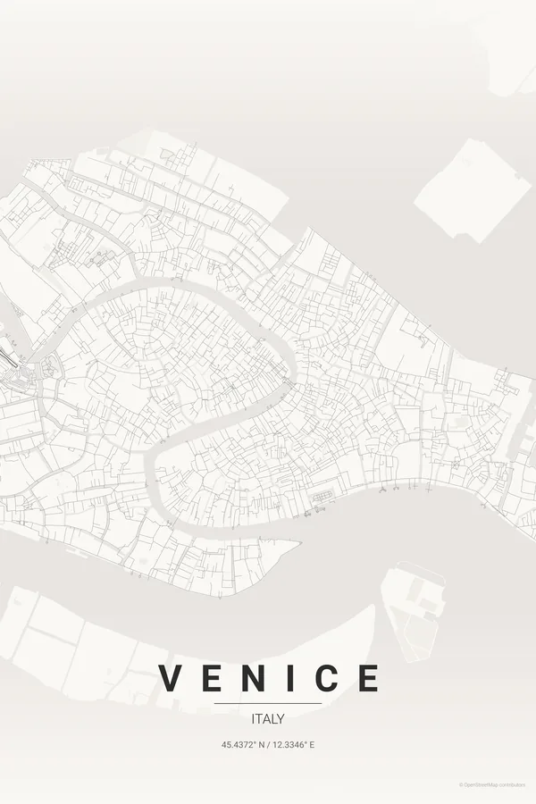 Venice map poster in the Japanese Ink theme