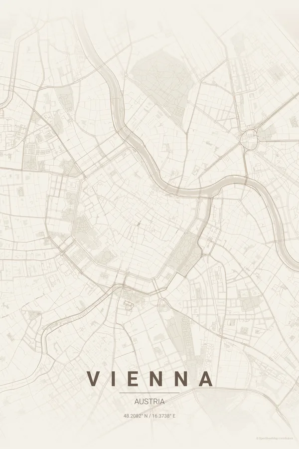 Vienna map poster in the Warm Beige palette