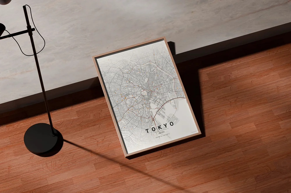 Map poster in a home office setting